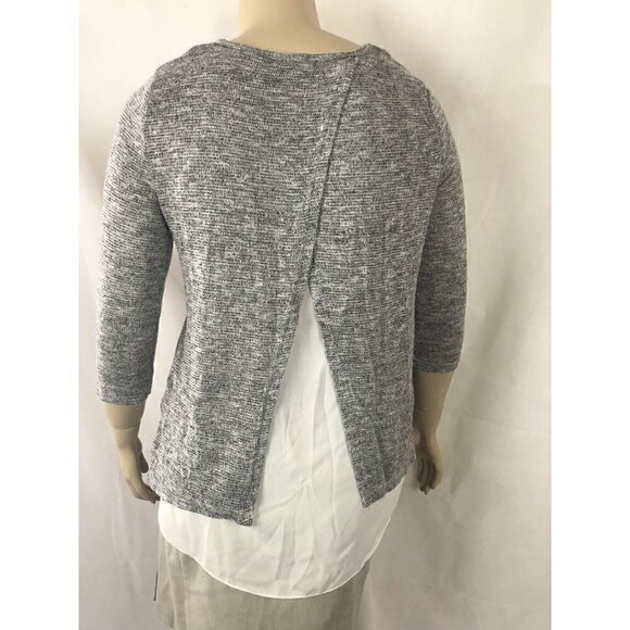AB Studio Sweater Size L Gray Long Sleeve Split Back with Fabric Panel - Picture 5 of 8